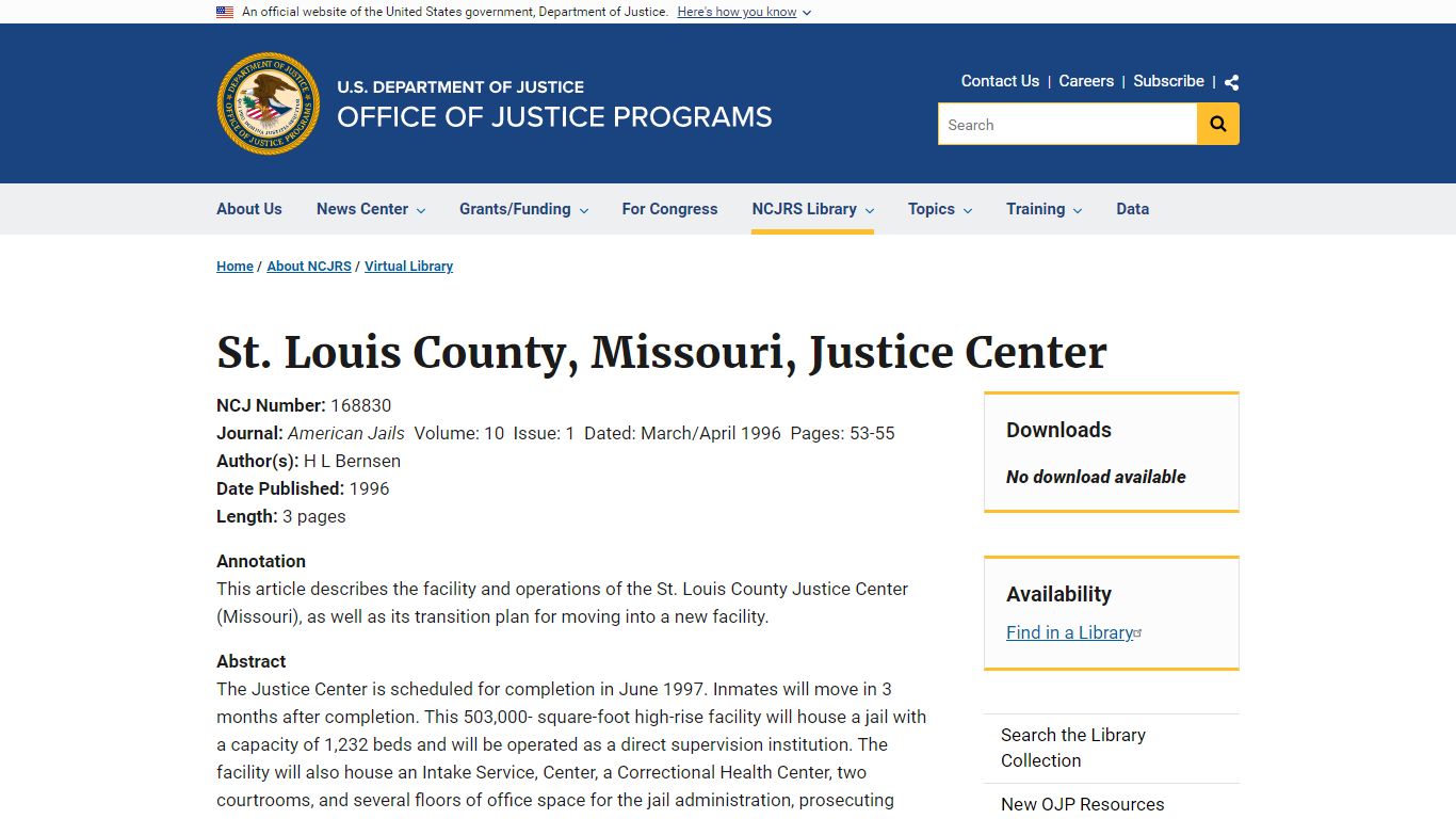 St. Louis County, Missouri, Justice Center | Office of Justice Programs